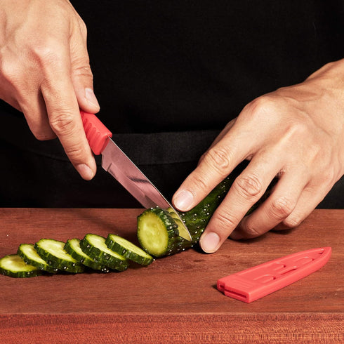 4 Pieces Kitchen Knife Set, Stainless Steel Blade Paring Knife for Fruit and Vegetable with Matching Covers, Colorful