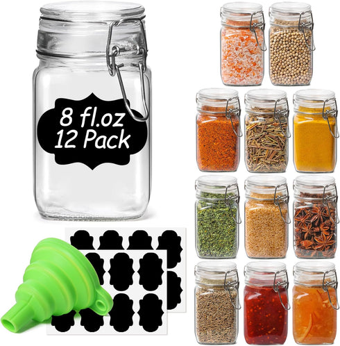 ComSaf Set of 12 Square Glass Jars with Airtight Lids (8 Oz),