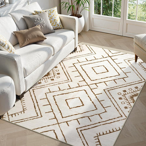 5x7 LIVEBOX Western Area Rug, Beige Washable Rugs for Living Room Bedroom, Non Slip Moroccan Tribal Rug Low Pile