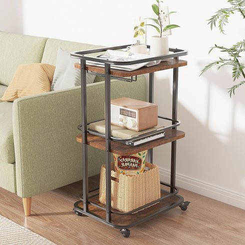 3-Tier Wheels,11.79x15.72x33.01 inches,Rolling TMJ319H IBUYKE Home Bar Serving Cart,Kitchen Storage Carts with Mini Bar