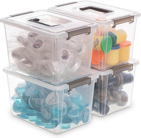 Citylife 4 Packs Clear Plastic Storage Bins with Latching Lids, Stackable Containers for Organizing Toys, Crafts, Tools