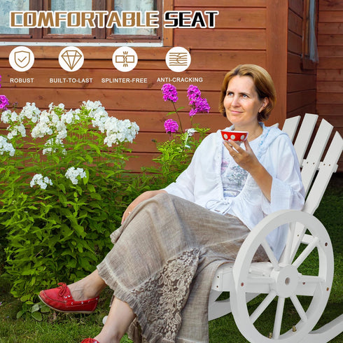 Country Outvita Adirondack Rocking Chair, Wood Wagon Rocker, Outdoor Wooden Carbonized Lounge Chairs with Wheel Armrest