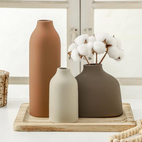 Set 3,Flower Ceramic Vase of Vase Home Decor,Rustic Modern Farmhouse Decor Pottery Vases, Pampas Grass Dried Fresh