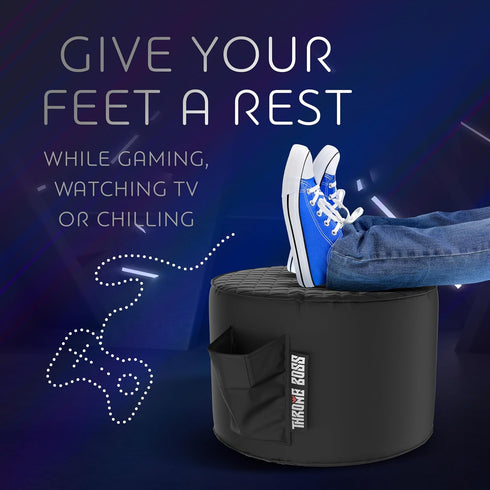 Throne Boss Gaming Footstool - Cover ONLY No Filling - Matching Bean Bag Chair Pouf/Ottoman - Round Gamer Foot Stool