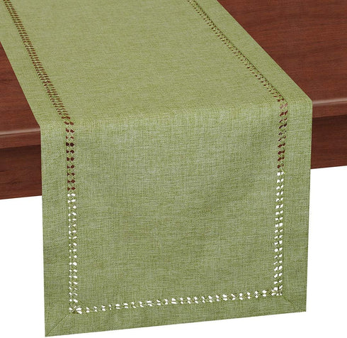 Grelucgo Handcrafted Solid Color Dining Table Runner - Double-Hemstitched (Sage Green, 14 x 72)