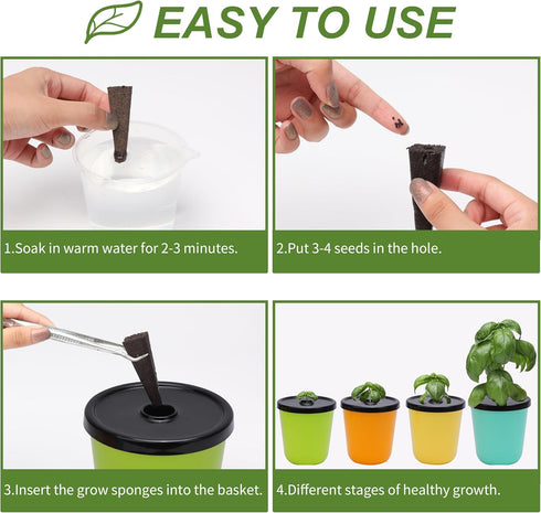 8 24 Kratky Method Hydroponic Planter Kit, Hydroponic Planter Plus Growing Sponges for Herbs, Hydroponic Mini Buckets