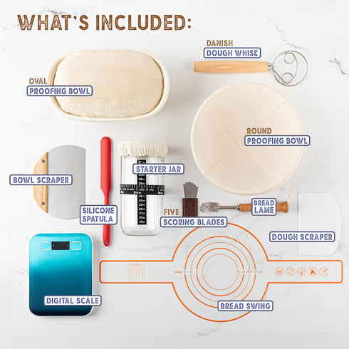 Illumive Sourdough starter kit, Inclusive sourdough bread baking supplies. Sourdough Starter Jar, banneton bread