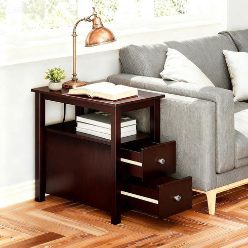 ZENY Narrow End Table Side Table with Drawer and Open Shelf Sofa Table for Living Room Bedroom, Small Table