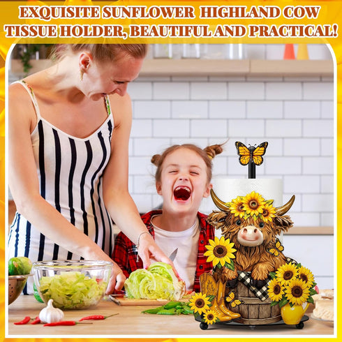 Summer Countertop Sunflower Highland Cow Paper Towel Holder Sunflower Floral Cattle Kitchen Bathroom Decor Farmhouse