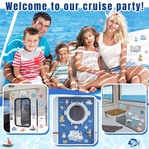 27PCS Cruise Door Decorations, Large Nautical Magnetic Door Magnets for Reusable Carnival Cruise Cabin Decor