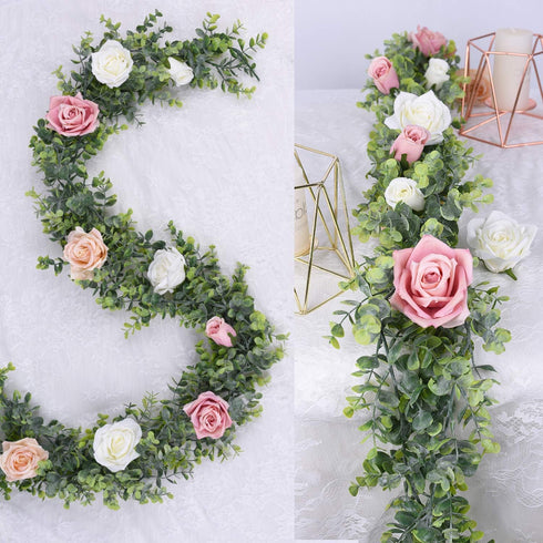 DearHouse Faux Eucalyptus Garland Plant, 2 Pack Artificial Vines Hanging Eucalyptus Leaves for Wedding Decor