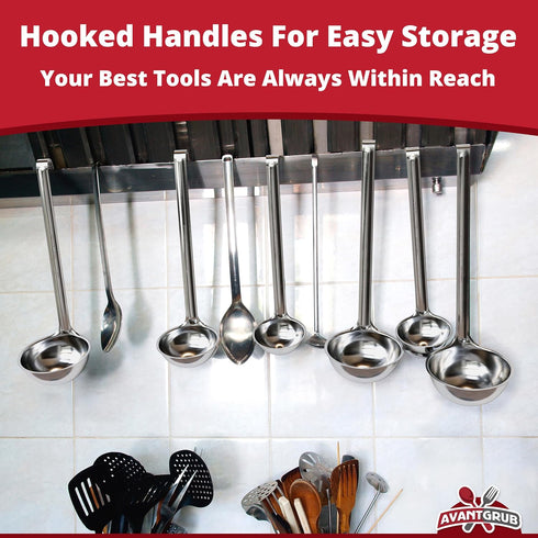 Super Sturdy Ergonomic Soup Ladle - 1 Oz. Stainless Steel Tongs with Long Handles for Serving Soups and Stews