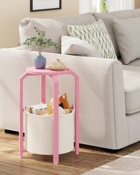 TB01BP092 TUTOTAK Small Side Table, Round End Table, Night Stand, Bedside Table, Sofa Table with Storage Basket, Living