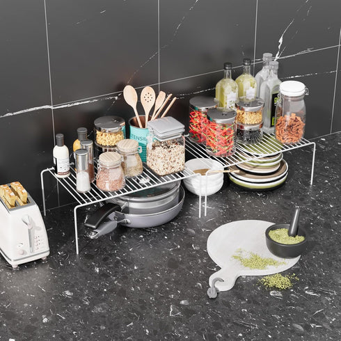 Medium(13 9.4 inch)White Set 6, Counter x Cabinet Storage Shelf Rack of Rustproof Metal Wire Kitchen Organizers