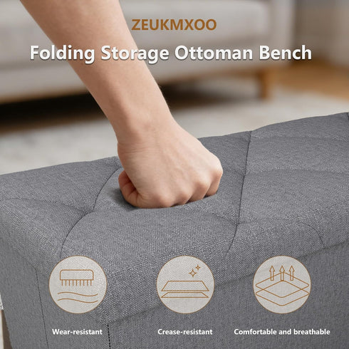 ZEUKMXOO Bench,30 Inches 660LBS Gray30Wx15Dx15H Folding Ottoman with Storage Bench,Storage Ottoman Ottoman Foot