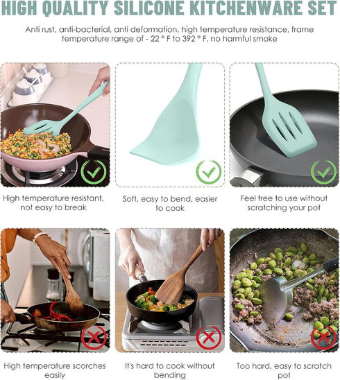 Kitchen Utensils Set, 12 Pieces Silicone Cooking Utensils Set, 392°F Heat Resistant for Nonstick Cookware