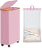 Slim Laundry Basket with Wheels, Rolling Basket with Lid and Removable Bag, 75L (19.8 Gallon) Pink