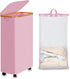 Slim Laundry Basket with Wheels, Rolling Basket with Lid and Removable Bag, 75L (19.8 Gallon) Pink