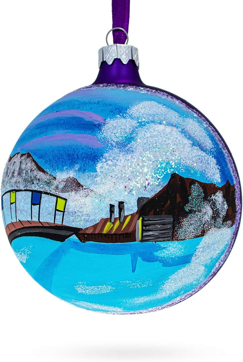 Blue Lagoon Iceland Glass Ball Christmas Ornament, 4 Inches