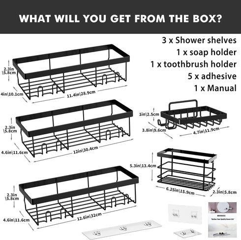 Moforoco Adhesive Shower Caddy Organizer Shelves Rack - 5 Pack Corner Bathroom Storage Organization, Home & Kitchen Decor Inside RV Accessories, Hanging First Apartment Household Camper Essentials by Moforoco