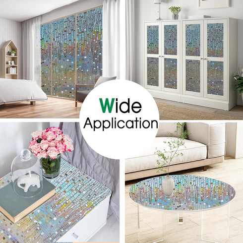 Beautysaid 3D Rainbow Prism Window Clings - Stained Glass Privacy Film, Heat Blocking, 17.5x78.7in (Brown)