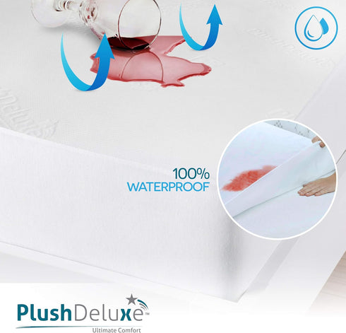 PlushDeluxe King Size Premium Bamboo Mattress Protector - Waterproof, Ultra Soft, Breathable, Noiseless