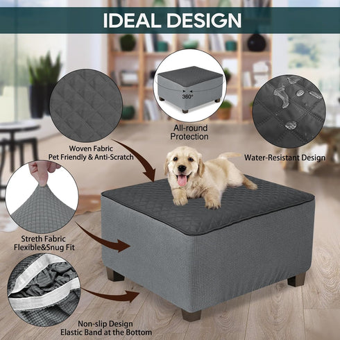 NeColorLife Ottoman Cover Square Waterproof Ottoman Slipcover Thick Storage Footrest Stool Covers Furniture Protector