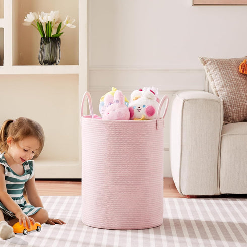 15x20 Inches, 60L Large Pink Laundry Basket Woven Rope Hamper for Baby Girls and Kids, Tall Nursery Storage Bin, Kawaii