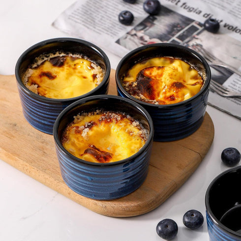 Ceramic 4 oz Ramekins, Tikooere Small Souffle Dishes Set of 6, Mini Baking Bowls for Dipping Sauce, Blue