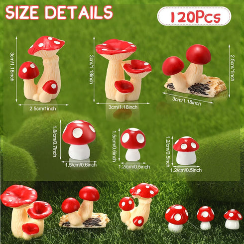 Yulejo 120 Pcs Bulk Cute Tiny Mushrooms Mini Figurines for Indoor Outdoor Garden Decor, Miniature Mushrooms Fairy