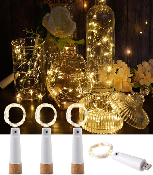 Wine Bottle Lights with Cork, 4 Pack USB Rechargeable Cork Lights for