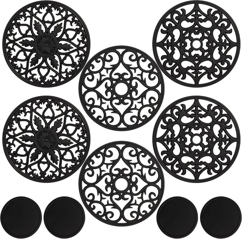 Studio Cornelia's 6 Decorative Heat Resistant Silicone Trivet Mats for Hot Pots and Dishes + 4 Coasters