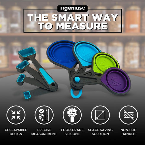Portable Food Grade Silicone Measuring Cup Set, Collapsible Measuring Cups and Spoons for Liquid & Dry Food, Dog Food &
