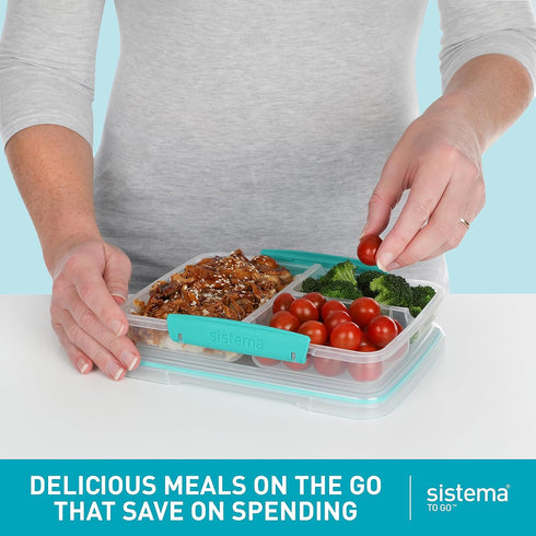 Sistema To Go Multi Split Meal & Food Container with Dividers & Clips, 820ml, BPA-Free, 1 Container, Color May Vary