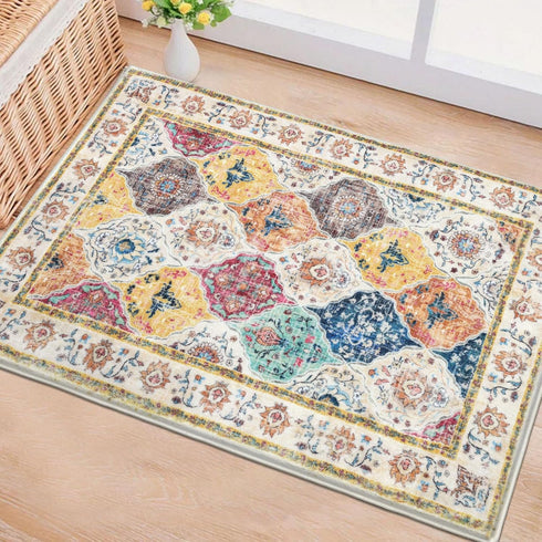 HEBE Washable Area Rug 2'x3', Non Slip Soft Distressed Medallion Bedroom Rug, Boho Living Room Accent Throw Rug