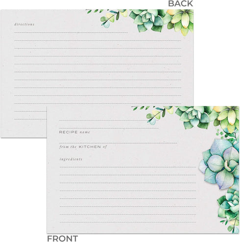 48 Succulents Recipe Cards, 4x6 inches, Water Resistant