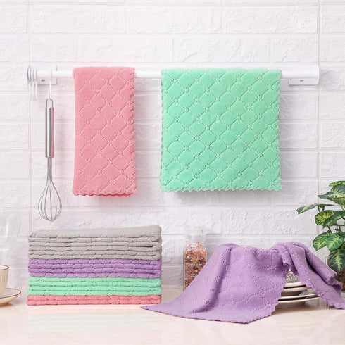 Homaxy 12 Pack Dish Towels for Kitchen, Super Soft and Absorbent Coral Velvet Dish Cloths, 10 x 20 Inches