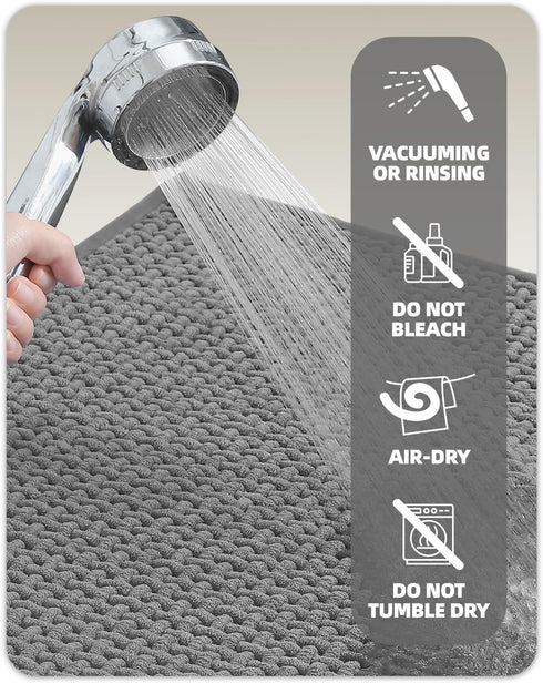 Color&Geometry Chenille Rubber Backed Gray Bathroom Rugs, Non-Slip, Absorbent, Quick Dry, Washable - 16"x24" Small Bath