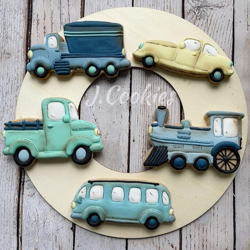 LILIAO Transportation Cookie Cutter Set - 5 Piece Stainless Steel Train, Truck, Pick-up Truck, Car, and Bus Fondant