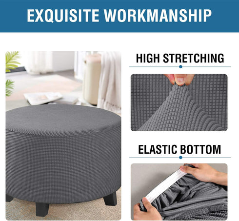 20" 23", H.VERSAILTEX Ottoman Cover Stretch Ottoman Slipcover Round Ottoman Storage Cover Folding Stool Covers