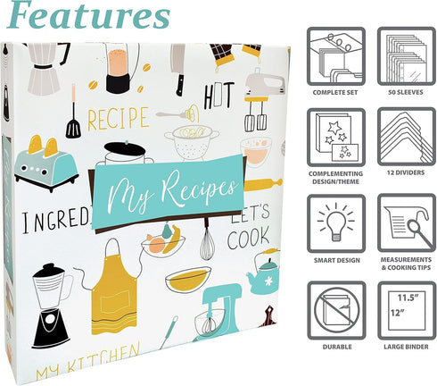 Better Kitchen Products Recipe Binder: Full Page 3 Ring Organizer Set with 50 Protectors