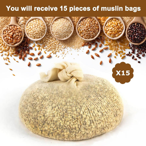 28 15 Pack Cotton Brew Bag Grain and Spice Beer Brewing Bags Muslin Bags Steeping Bags for Dry Hopping Grain Beer Wine