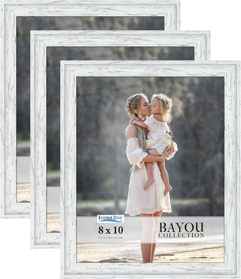 Icona Bay 8x10 Picture Frames, Cloudy White, 3 Pack, Cape Cod Style for Table Top or Wall