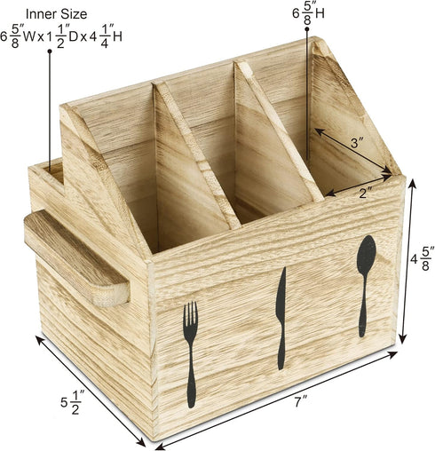 Ikee Design Wooden Flatware Caddy - Silverware Holder with Handles for Outdoor and Picnic Use, Oak Color
