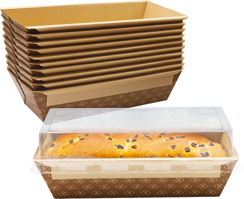 Avant Grub 10 Pk Chef Grade 8x4in Paper Loaf Pans, Elegant Disposable Bakeable Kraft Pan Supplies