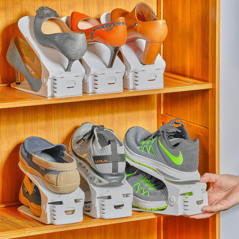 12PCS 50% Shoe Slots Organizer, Adjustable Double Layer Stack Shoe Rack, Space-Saving Storage Rack Holder, White