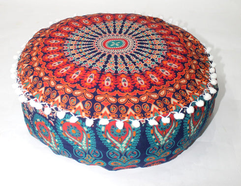 18" CRAFT KALA Large Hippie Mandala Meditation Floor Ottoman Pillow Cushion Pouf Cover Square Poufs Bohemian Circle