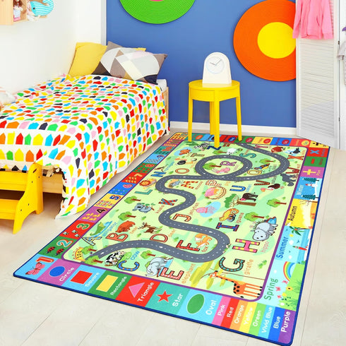 3x5 Terrug Kids Rug for Playroom & Classroom, Washable Nursery Carpet, Non-Slip Play Mat - ABC, Numbers, Animal, Color