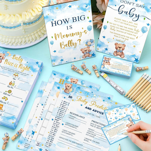 Funnymoom 426 Set-8 Mommy's Pcs Blue Theme Bear Baby Shower Decorations Games Games Includes Bearly Wait Baby Shower