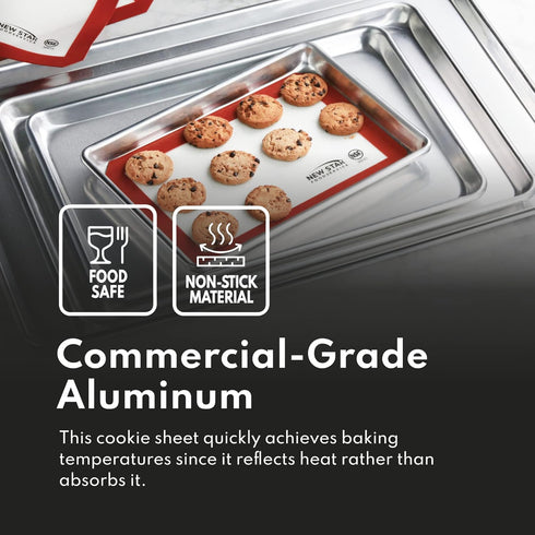 New Star Foodservice Commercial-Grade Aluminum Sheet Pan & Silicone Baking Mat Set, 9" L x 13" W